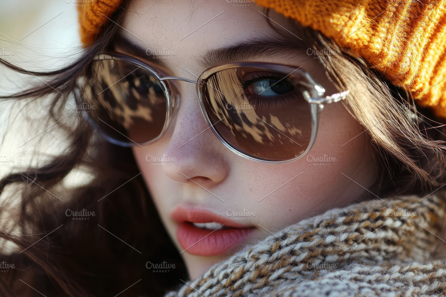 Young woman showcases trendy sunglas, a Photo by Pavel_design