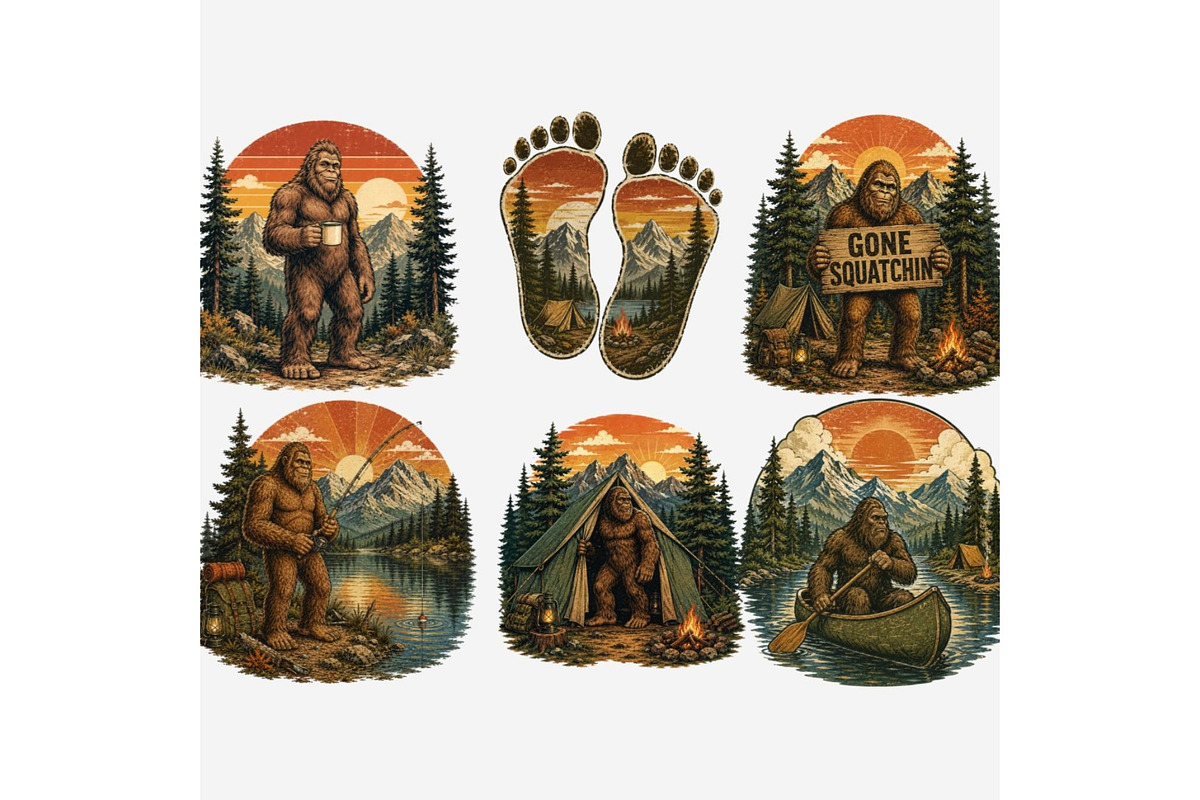 Vintage Bigfoot Camping Clipart PNG, a Person Illustration by Tanya Kart (Photo 5 of 5)