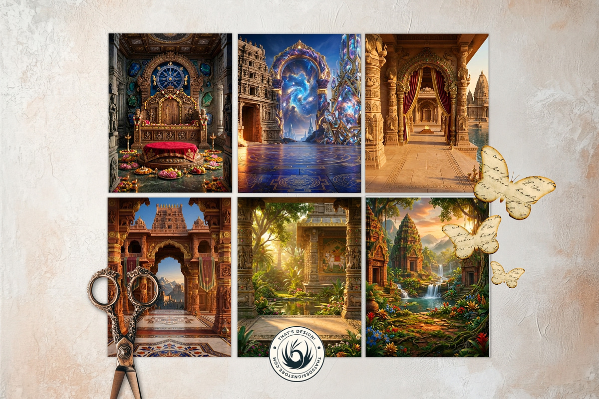 Hindu Mythology Temple Backdrops, a Decorative Illustration by ThatsDesignArt (Photo 6 of 14)