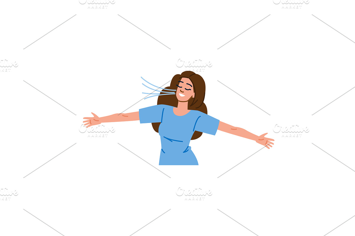 Young woman breathing fresh air with, an Illustration by pikepicture