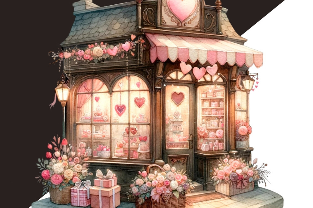 Valentine Shops Clipart Bundle, a Seasonal Illustration by Tanya Kart (Photo 3 of 6)