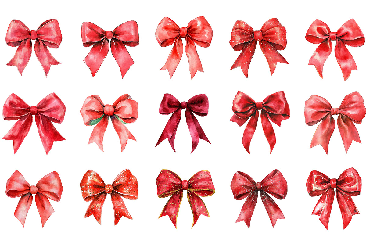Red Coquette Christmas Bow Bundle, an Illustration by Designking (Photo 2 of 5)