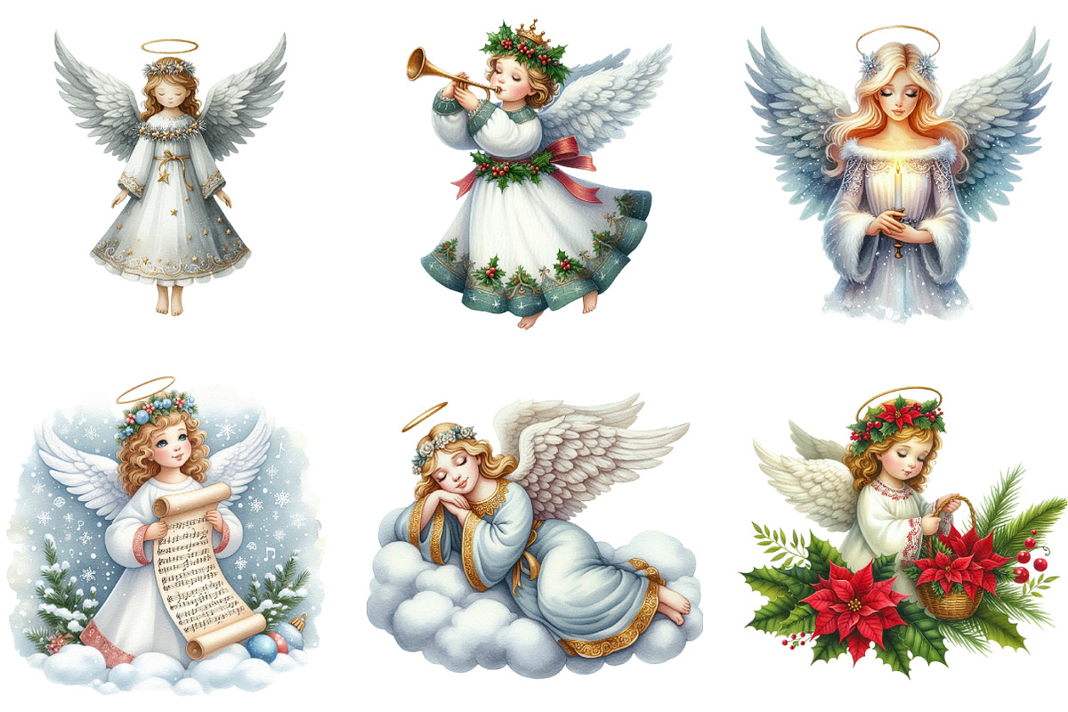 Vintage Christmas Angel Clipart, an Illustration by DreamArtGraphic (Photo 3 of 5)