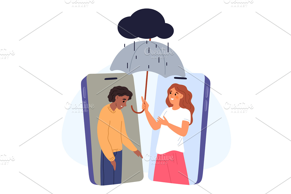Girl comforts her friend over phone, a Person Illustration by Vectorbuum