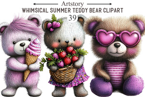 Whimsical Summer Teddy Bear Clipart, an Illustration by designcity5