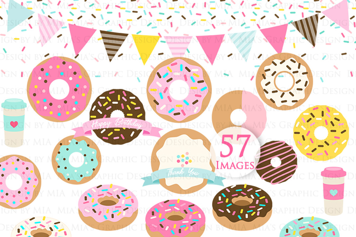 Yummy Donut Clipart+Pattern set, an Illustration by Mia's Graphic Design (Photo 3 of 9)