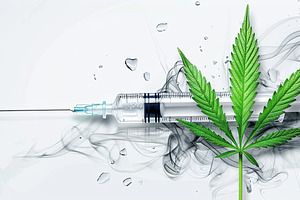 drug injection with green cannabis l, a Photo by LOGOCREATIVE