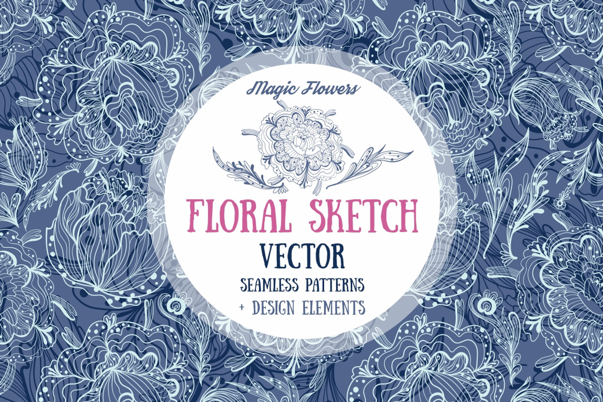 Floral Sketch Seamless Textures, a Pattern Graphic by kisikoida (Photo 1 of 4)