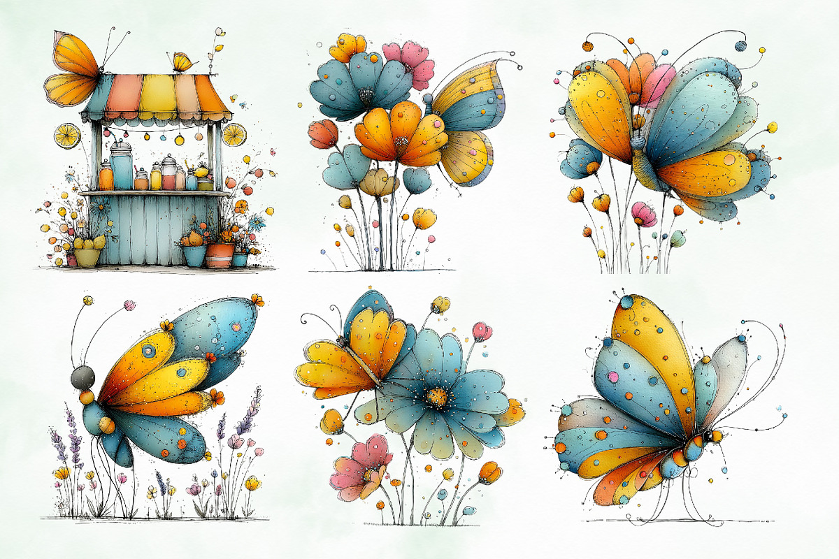 Whimsical Summer Butterfly Clipart, an Animal Illustration by Creative Art (Photo 6 of 8)