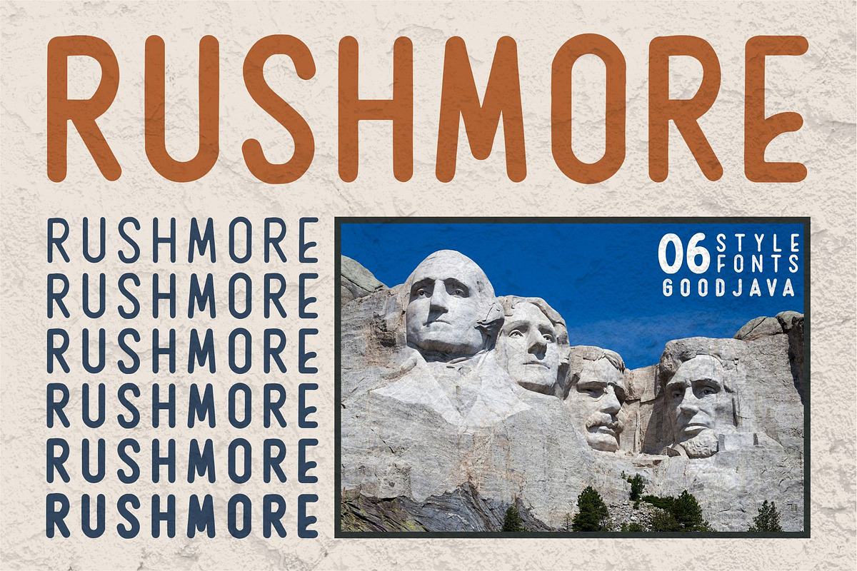 Rushmore Family - 6 Fonts, a Sans Serif Font by Good Java Studio (Photo 1 of 8)
