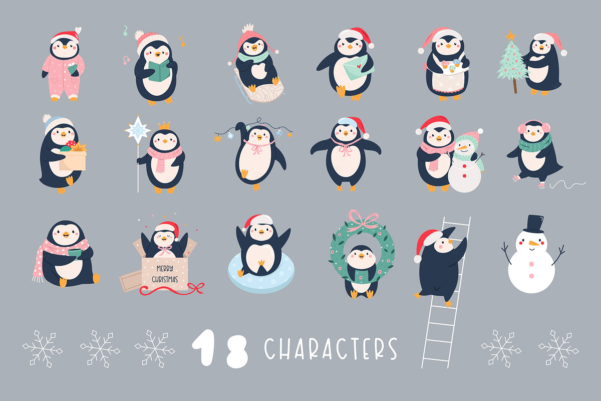 Cute Penguin Clipart & Winter Cards, an Animal Illustration by danceyourlife (Photo 9 of 12)