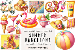 Summer in Barcelona Clipart, an Illustration by CreationArt
