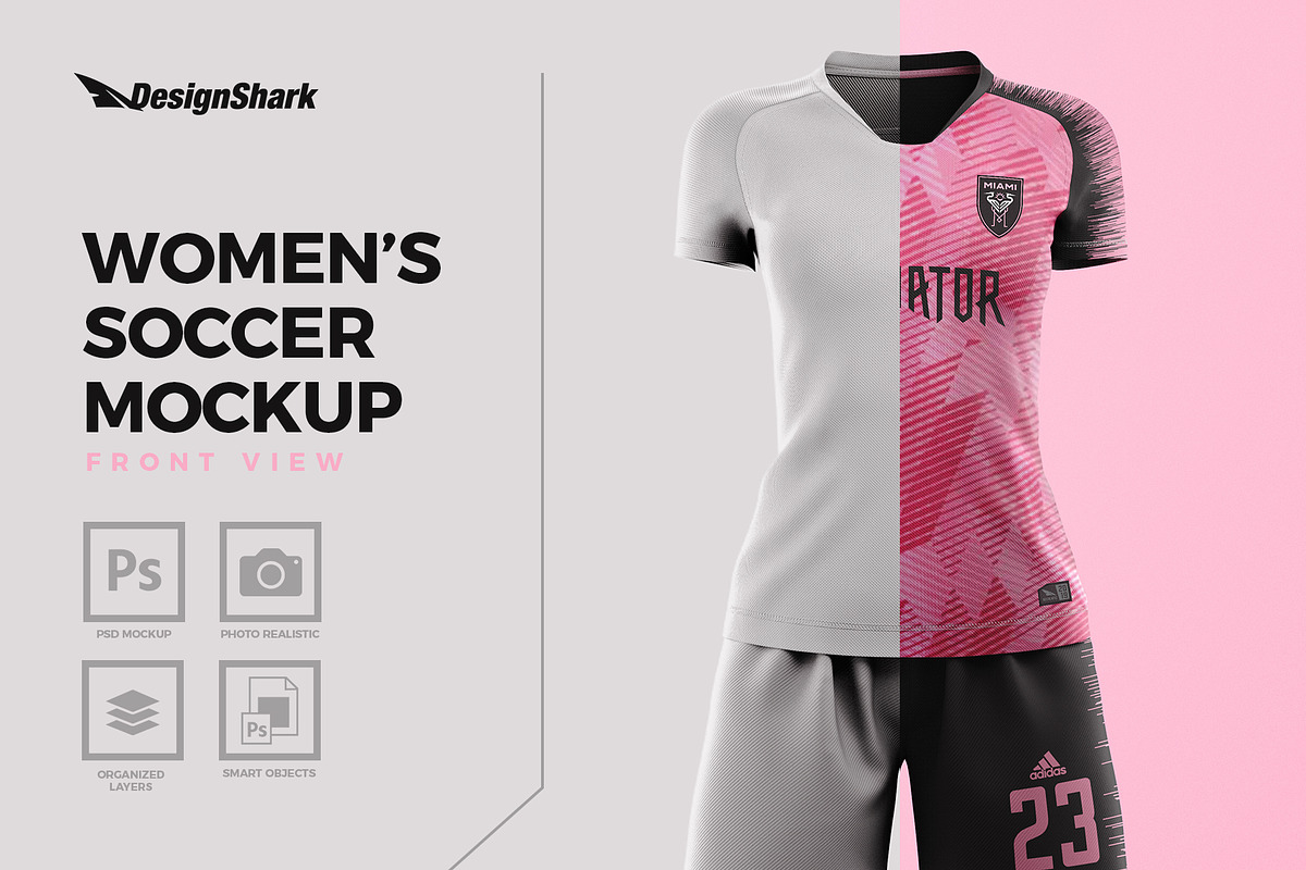 Women's Soccer Kit Mockup - Front, an Apparel Mockup by thedesignshark (Photo 1 of 12)