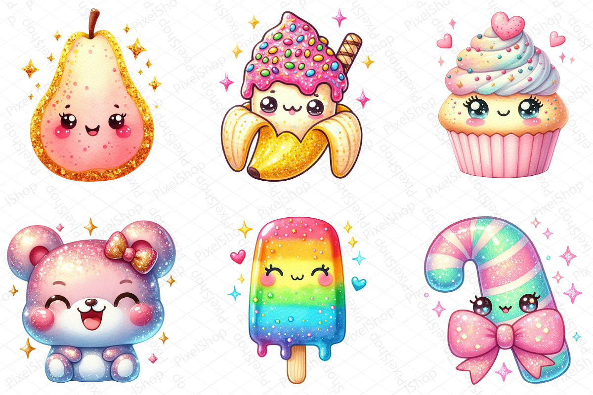 Kawaii Glitter Food Clipart Bundle, an Illustration by DreamPrint404 (Photo 5 of 5)
