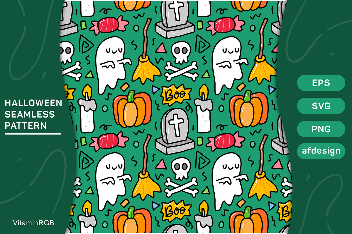 Seamless Halloween doodle Pattern, a Pattern Graphic by VitaminRGB