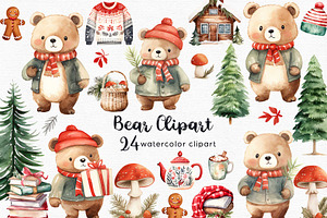 Watercolor Christmas Bear Clipart, an Illustration by Autumn Breeze