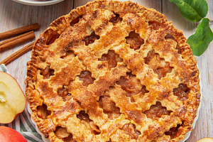Delicious homemade apple pie showing baking ingredients on rusti, a Food & Drink Photo by Olena Rudo