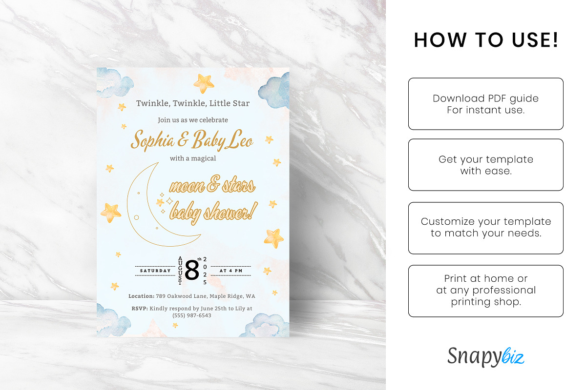 Over the Moon Baby Shower Invitation, an Invitation Template by Snapybiz (Photo 6 of 9)