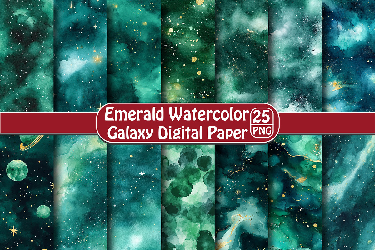 Emerald Watercolor Galaxy Pattern, an Illustration by DreamPrint404 (Photo 1 of 5)