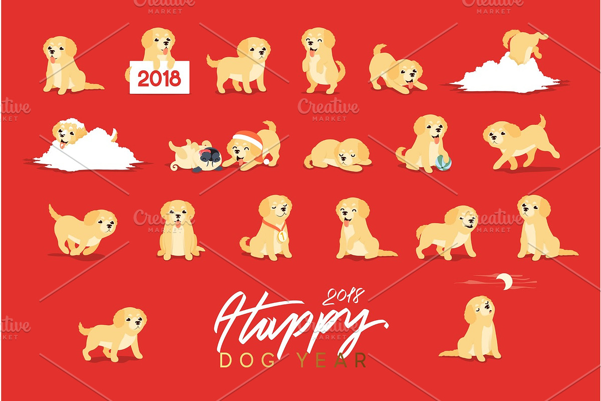 Set of cute dogs labrador and golden retriever, an Animal Illustration by Modern vector