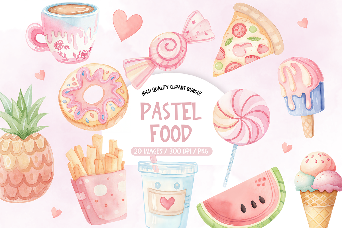 Watercolor Pastel Food Clipart, an Illustration by TatiMockup (Photo 1 of 5)