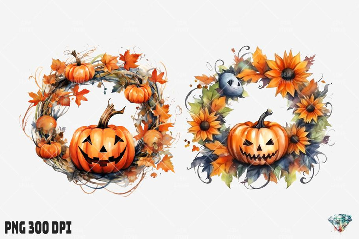 Halloween Pumpkin Wreath, an Illustration by Gemstone (Photo 12 of 12)