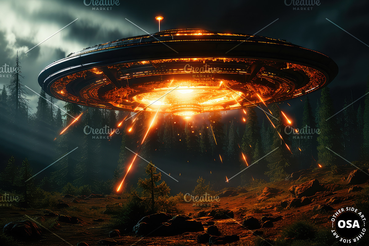 Ufo Disc Visiting Earth, a Technology Illustration by Other Side Art