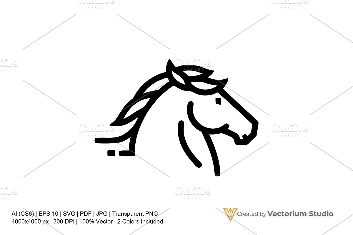 Horse Head Minimal Line Art Logo, a Branding & Logo Template by Vectorium Studio (Photo 1 of 3)