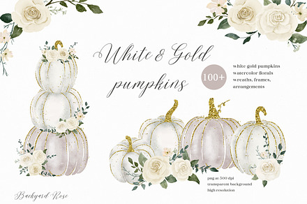 White & Gold Watercolor Pumpkins