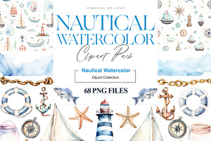 Watercolor Nautical Clipart, Coastal