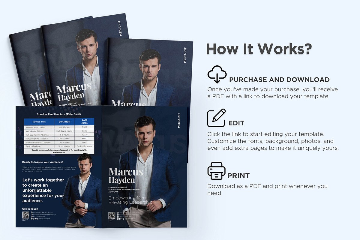 Speaker Media Kit Template in Canva, a Brochure Template by Oshin Design (Photo 6 of 6)