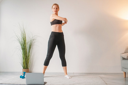 Internet fitness online gym woman training laptop, a Person Photo by Photo Drive Studio