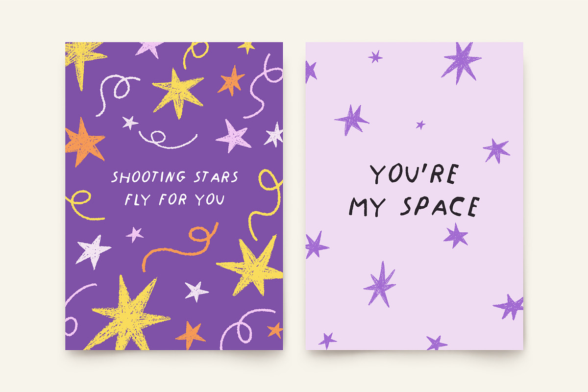 Cute doodle stars posters, cards set, a Decorative Illustration by Good Studio (Photo 4 of 11)