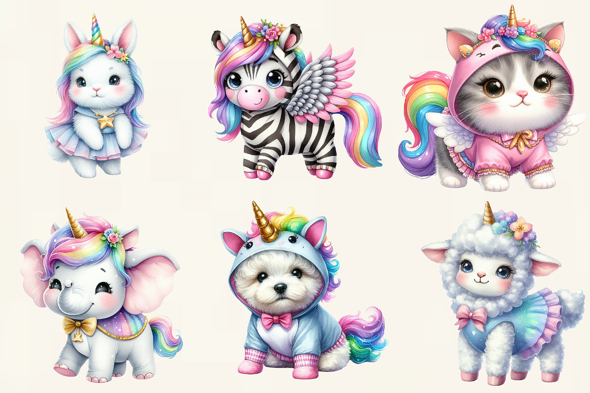 Adorable Unicorn Animals Clipart, an Illustration by DreamCafeArt (Photo 2 of 6)