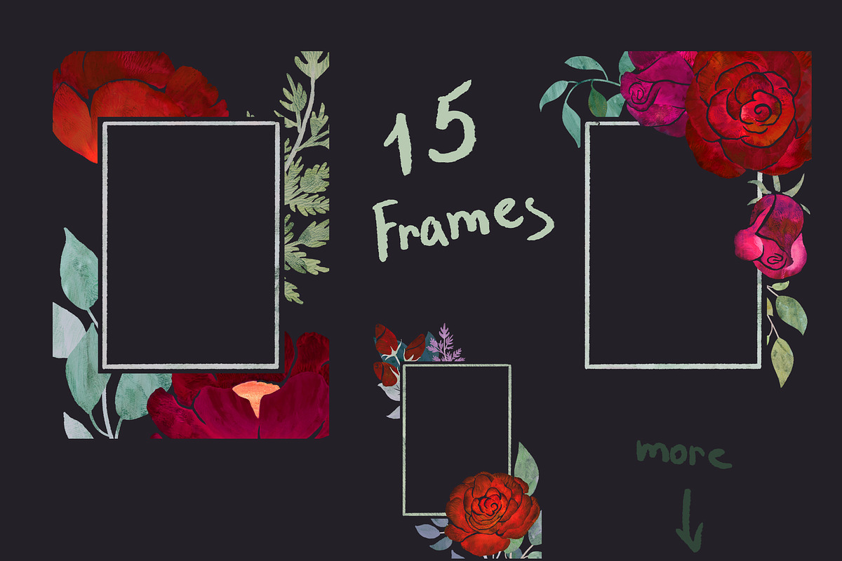 Dark theme Monotype Flowers, a Decorative Illustration by AlenaO (Photo 6 of 11)