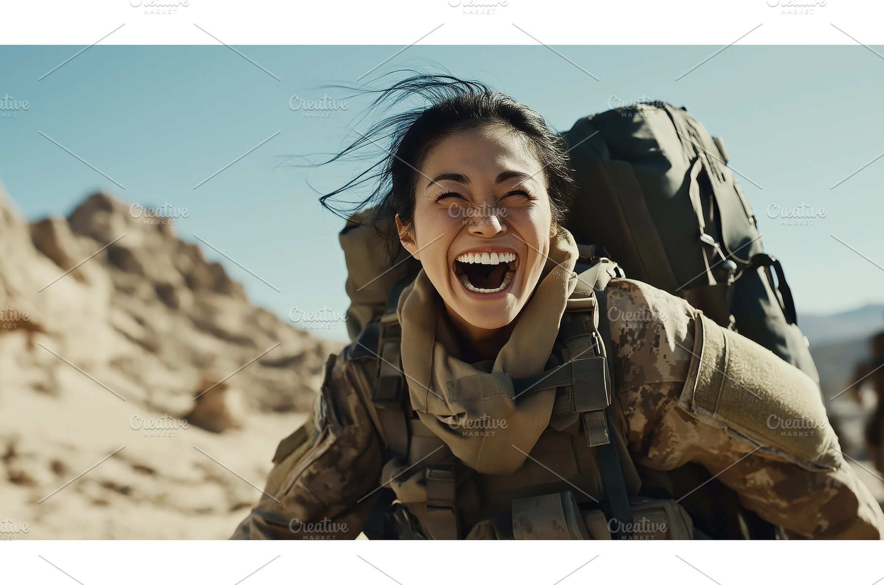 Smiling Asian female soldier with, a Person Photo by Sergey Kotenev