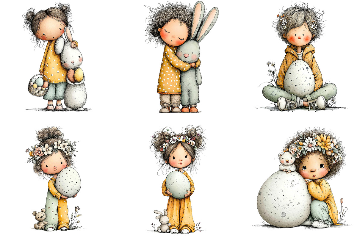 Watercolor Whimsical Easter Kids Cli, an Illustration by Sublimation Artist (Photo 7 of 7)