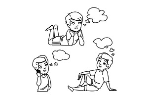 fun dreaming kid boy vector, a Person Illustration by pikepicture