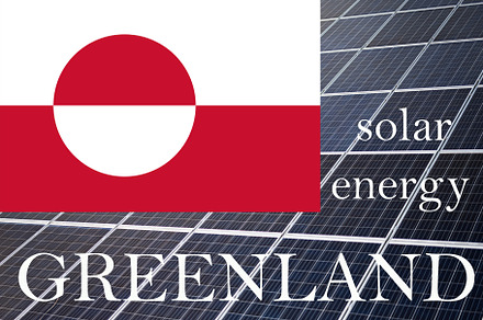 Solar energy panels with Greenland flag background.  Sustainable, a Background Photo by AS photostudio