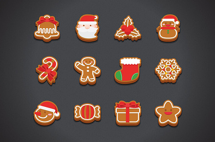 Flat Christmas Cookie Icons