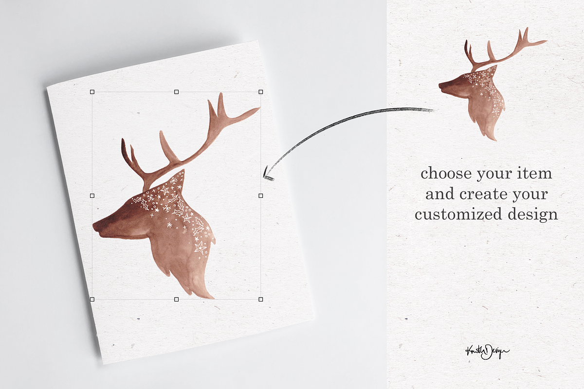WATERCOLOR DEER XMAS BUNDLE, an Animal Illustration by KruthDesign (Photo 3 of 12)
