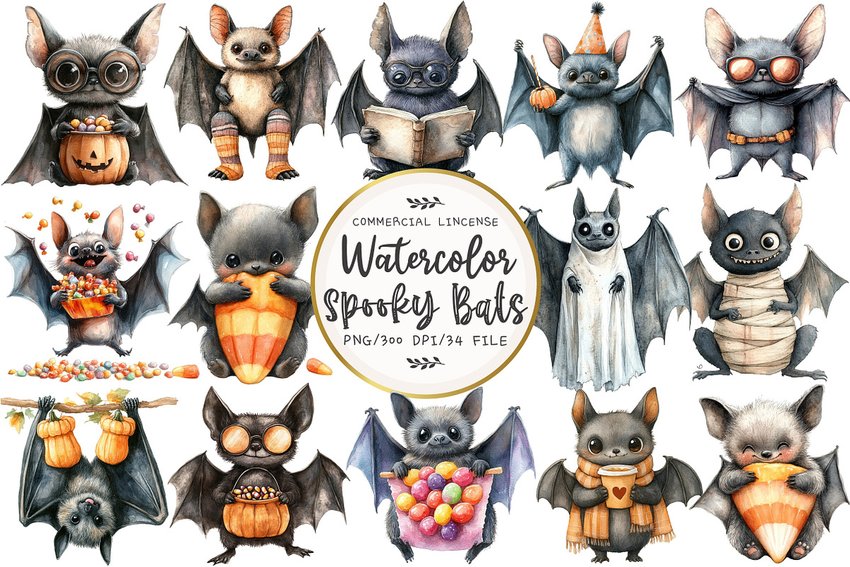 Halloween Quirky Funny Bats Clipart, an Illustration by OK Design (Photo 1 of 5)