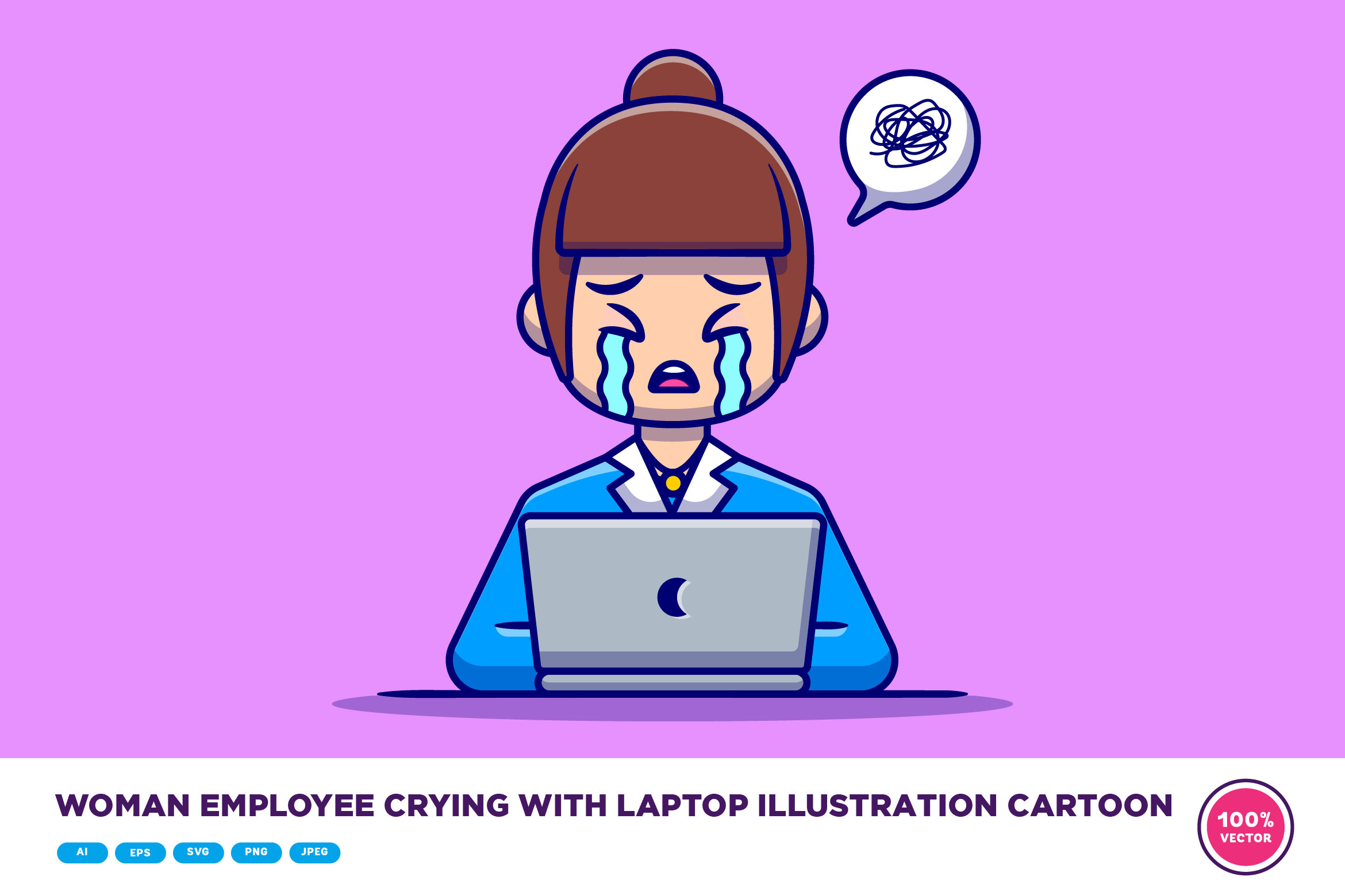 Woman Employee Crying With Laptop, a Person Illustration by Catalyst Labs