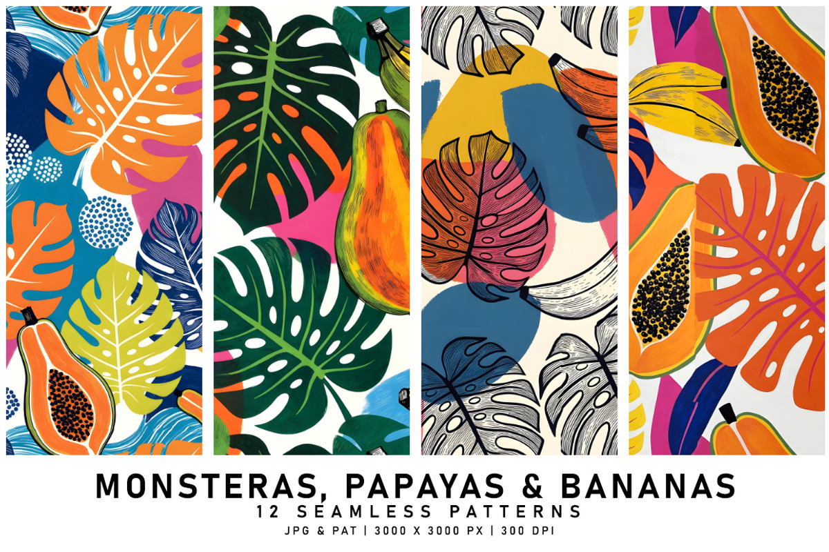 Monstera Leaves, Papayas and Bananas, a Pattern Graphic by Digital Art Creations (Photo 4 of 7)