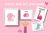 Girls Dino fun clipart, a Decorative Illustration by Poppymoondesign (Thumbnail 2 of 3)