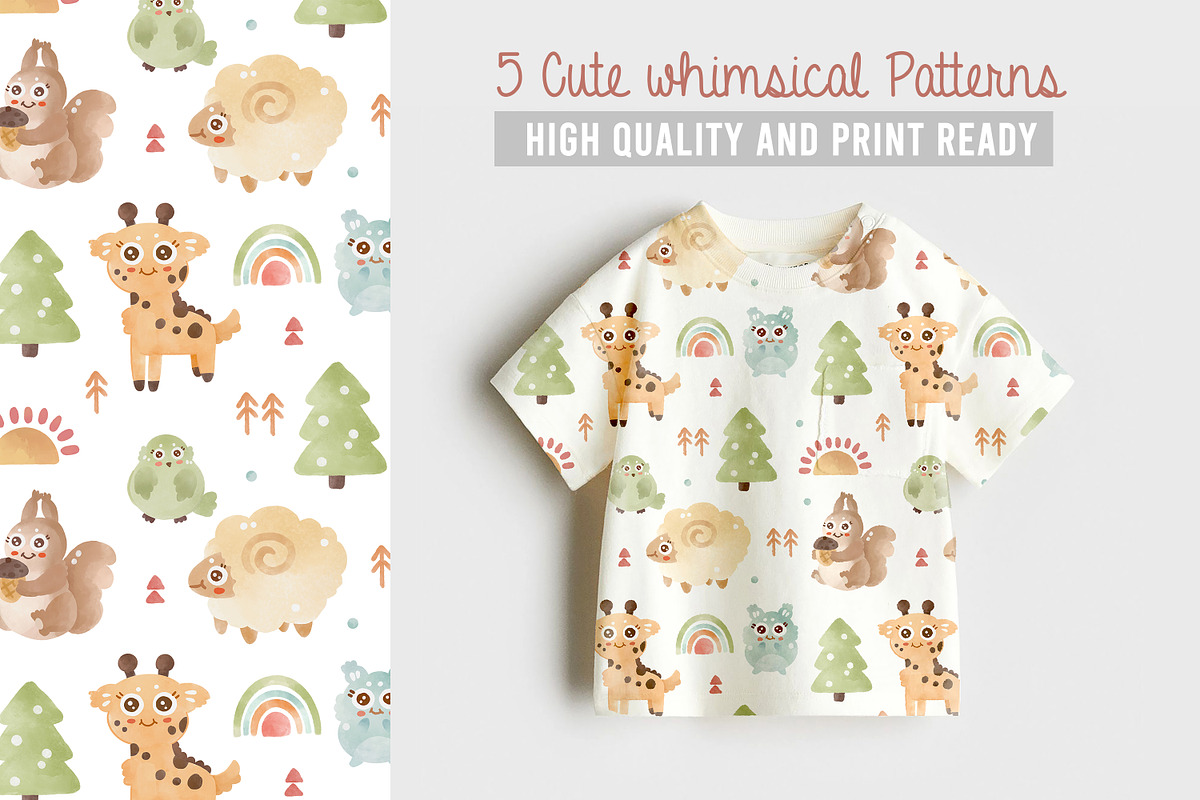 5 Cute Forest animal pattern, a Pattern Graphic by Waterystrokes (Photo 1 of 6)