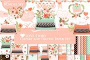 Love Typewriter Peach and Green, an Illustration by Mia's Graphic Design (Thumbnail 1 of 9)