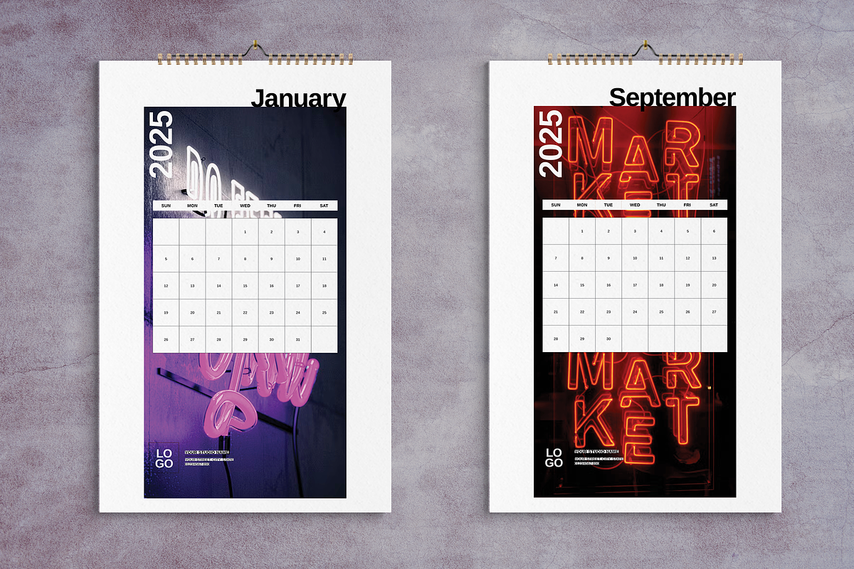 2025 Wall Calendar City Neon Design, a Stationery Template by Boris Cupac (Photo 1 of 5)