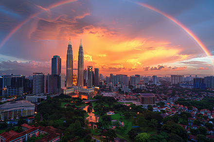 Stunning Kuala Lumpur Skyline at Sunset with Rainbow and Vibrant Colors, a Photo by AS photostudio