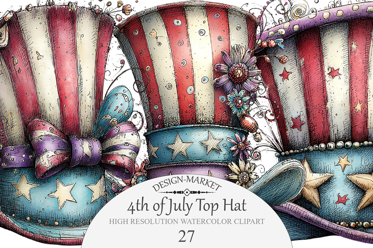 4th of July Top Hat Clipart, an Illustration by Design Market (Photo 1 of 4)